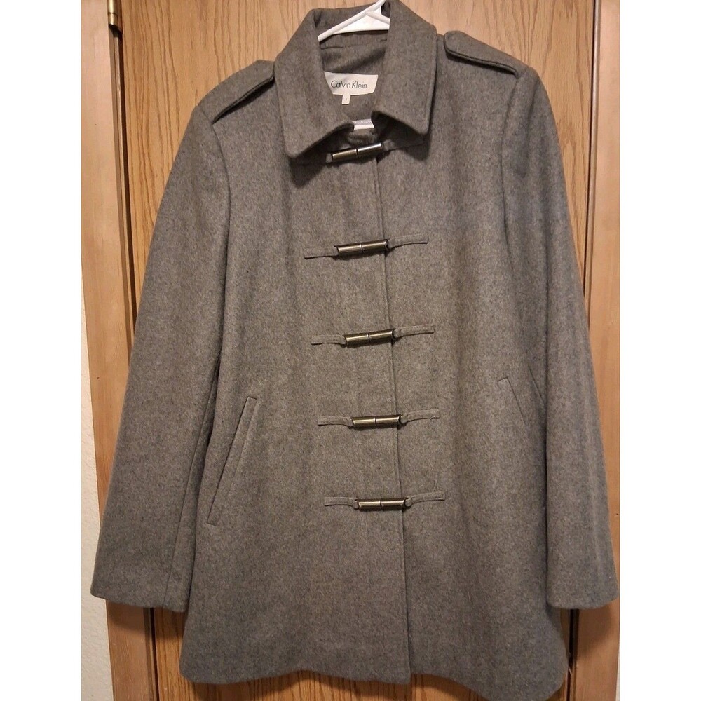 Calvin Klein Womens Gray Wool Blend Coat,Size 8